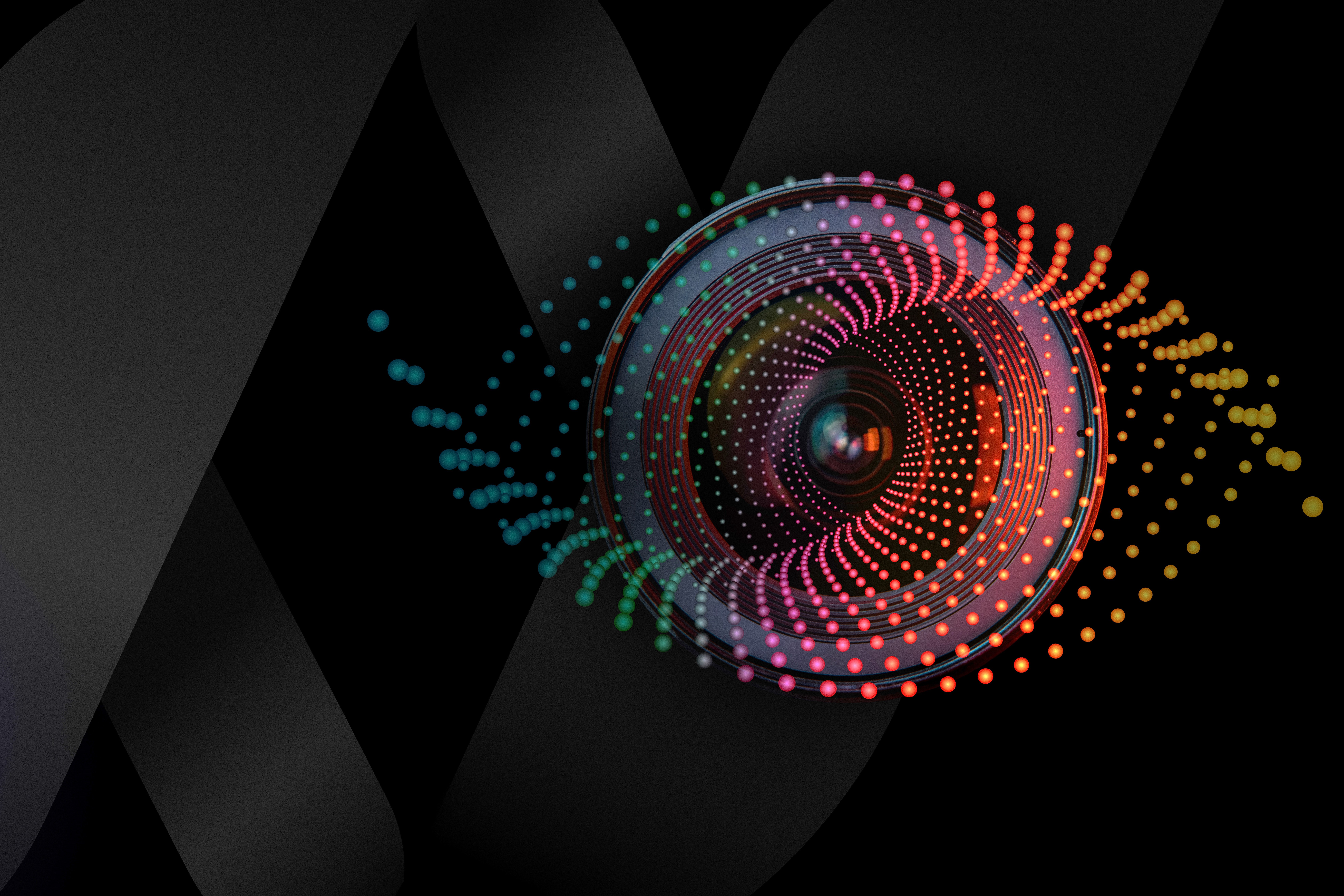 Multi-coloured rendering of a digital eye/lens