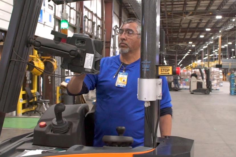 Autonomous forklift operator Jose Molina at the Walmart distribution centre in Brooksville, Florida, US.