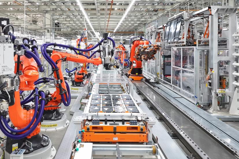 Battery assembly at an Audi production line