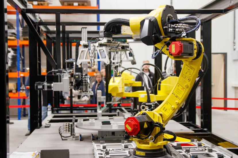 An industrial robot working on a production line