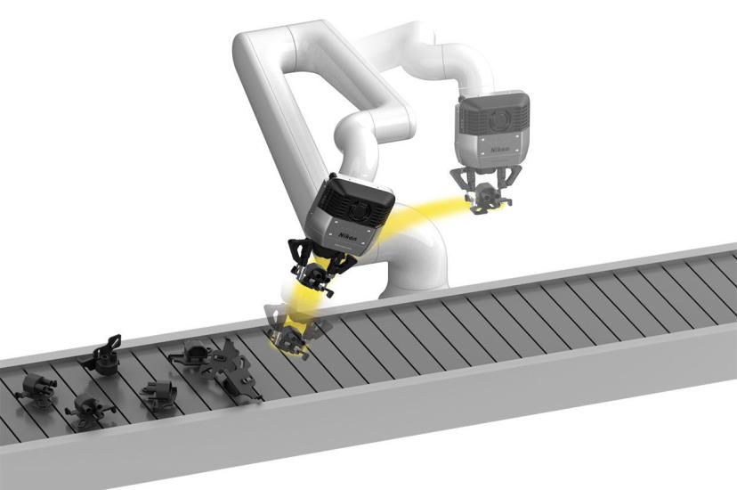 Nikon robot vision system scanning a conveyor