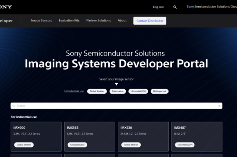 Sony Semiconductor Solutions' Imaging Systems Developer Portal screenshot