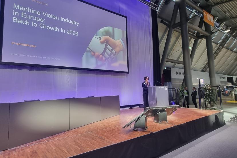 Anne Wendel, Director of VDMA Machine Vision, talking on stage at VISION 2026