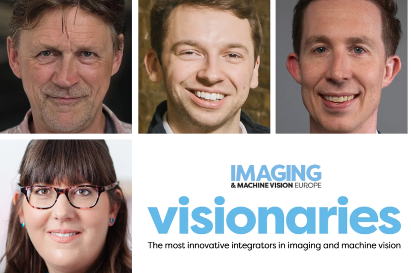 a montage of headshots of the IMVE Visionaries, surrounfing the Imaging and Machine Vision Europe Visionaries logo