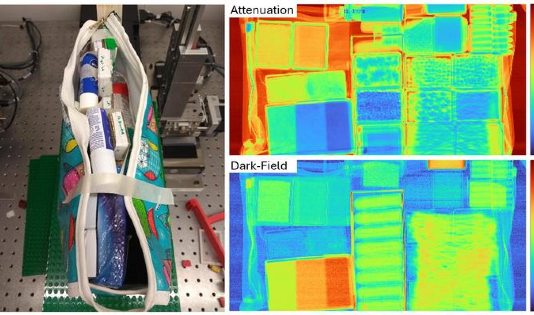 The new security scanning technique combines attenuation and dark-field x-ray imaging to create multi-contrast images, and detects threatening materials using machine learning