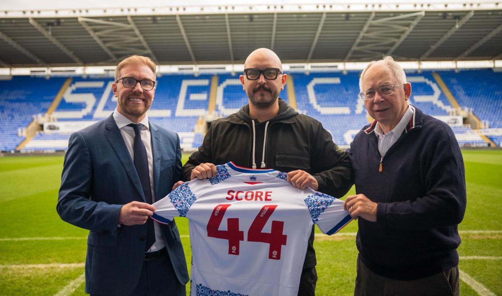 Stuart Fenton. Head of AI, Reading FC; Maxime Sebti, CEO, Score; Robert Couhig, Owner and Chairman of Reading FC