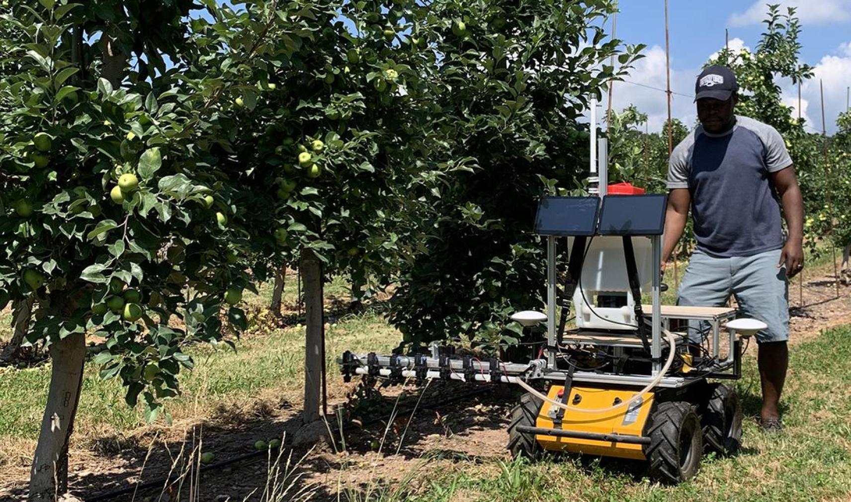 Testing a robotic precision sprayer for weed control in an apple orchard