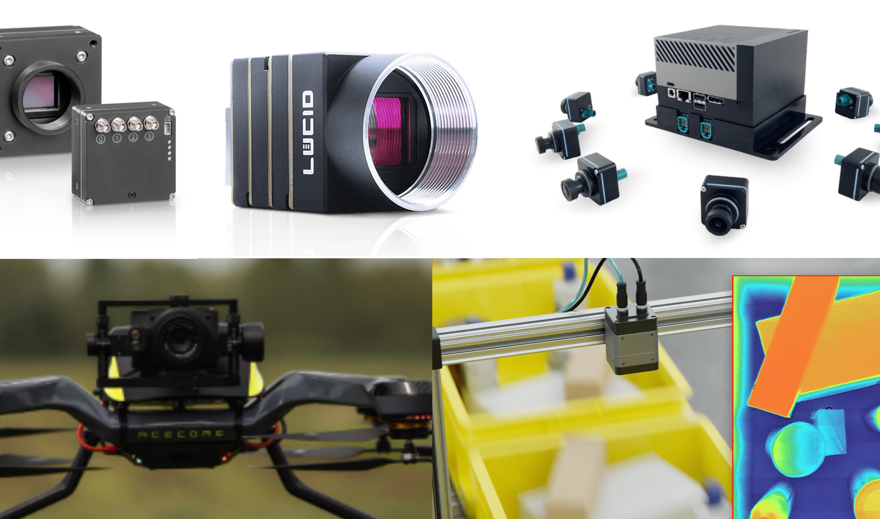 Allied Vision FXO CXP-12 camera, LUCID Vision Labs PHX024G camera, oToBrite GMSL2 camera enablement kit, IDS Imaging Development Systems Nion 3D ToF camera and Sony ILX-LR1 camera