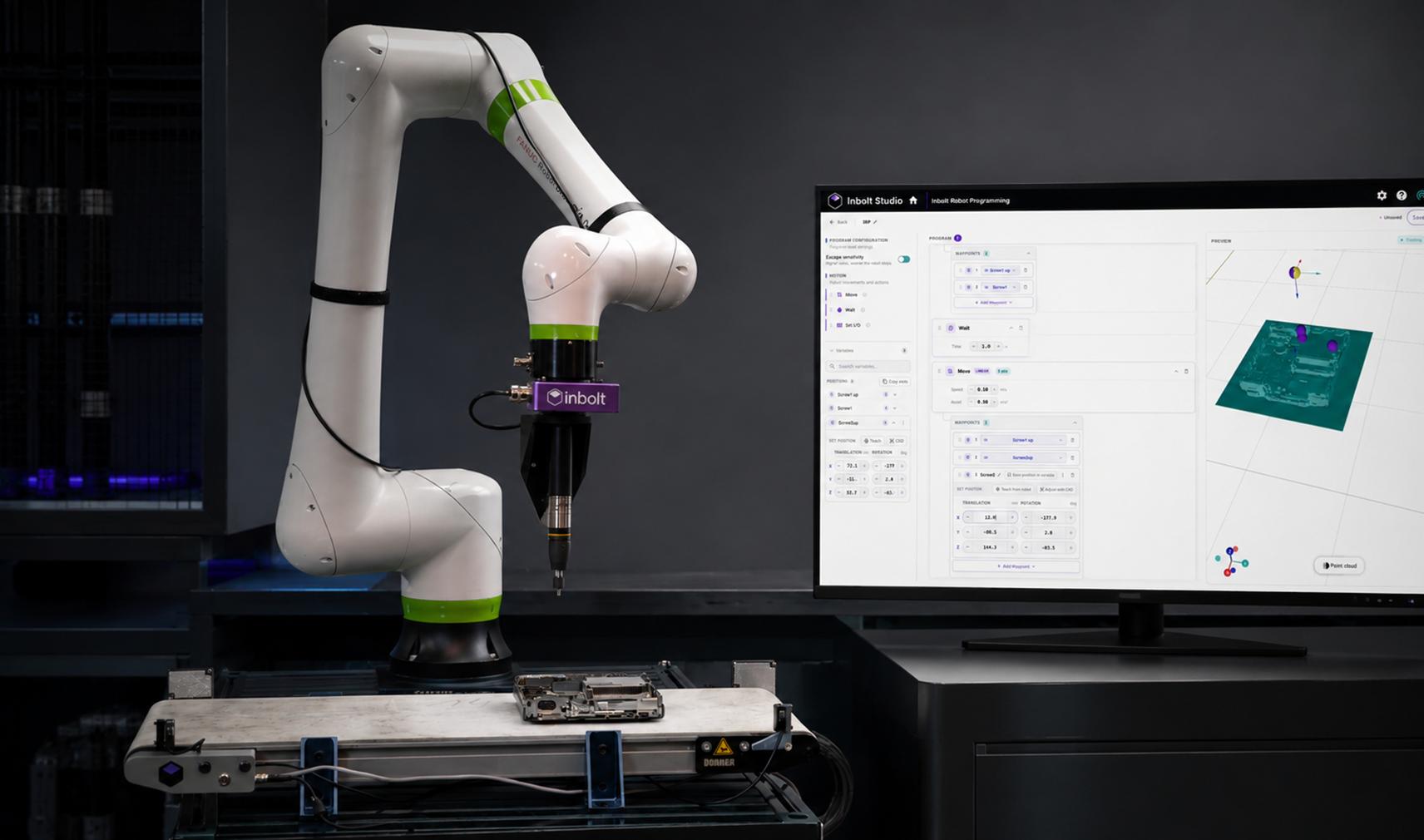 Inbolt’s Robot Programming software alongside a FANUC robot