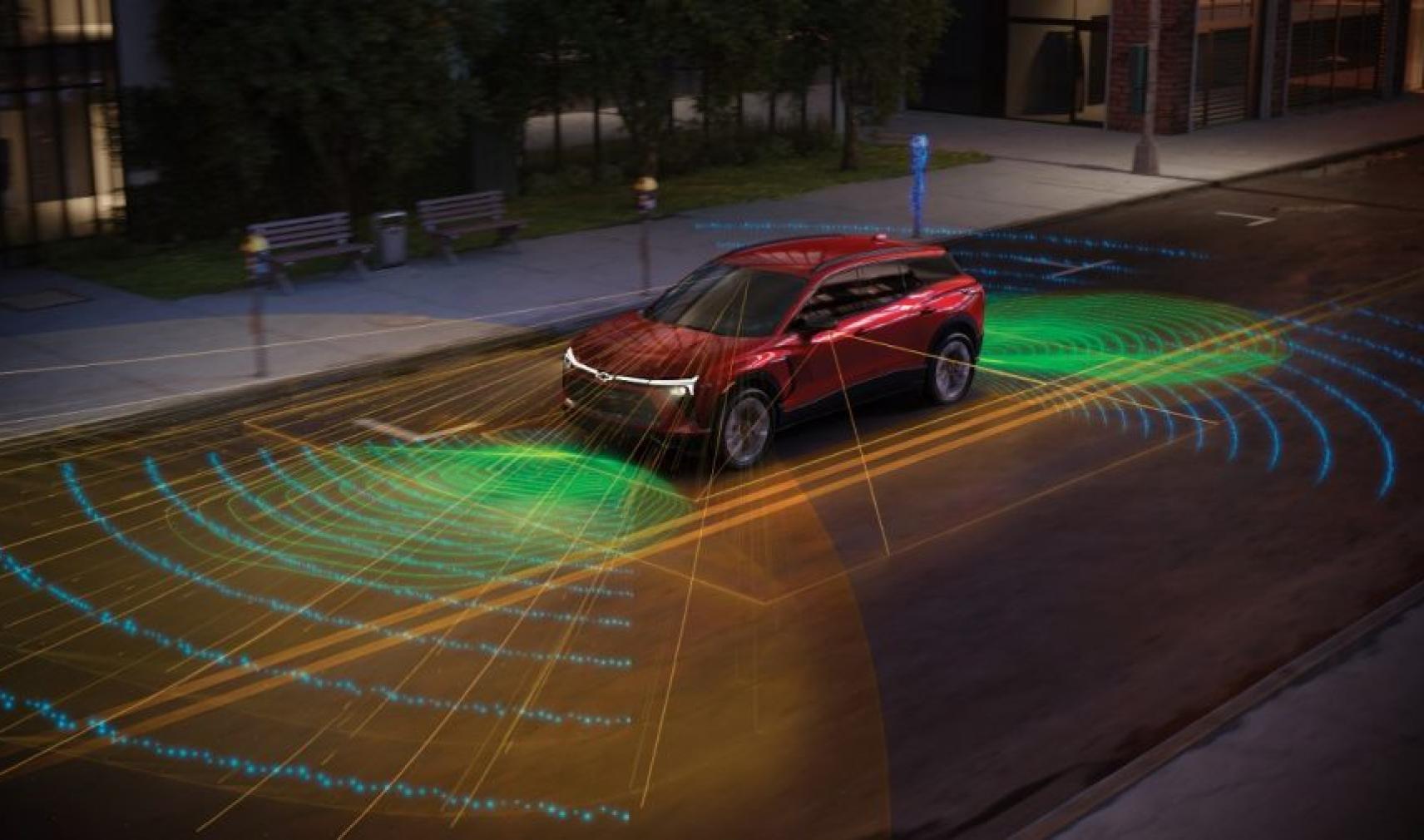 GM car with graphic of perception sensor running