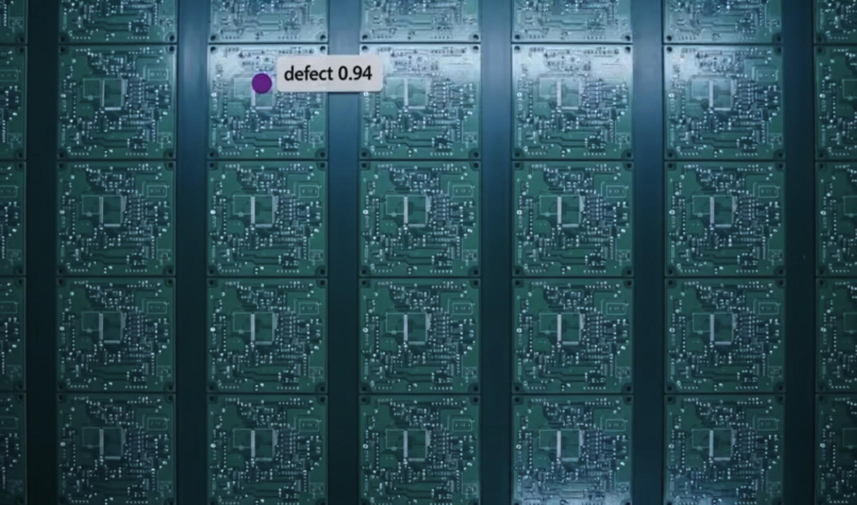 Line of chips with defect detected