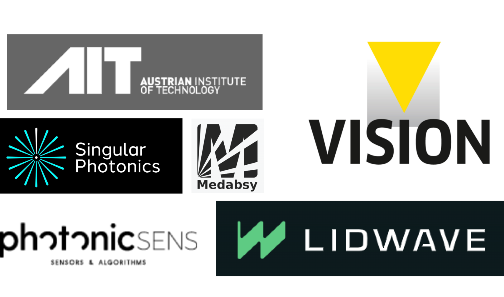 A montage of the logos of AIT (Austrian Institute of Technology); Lidwave; Medabsy; photonicSENS; Singular Photonics and VISION 2026