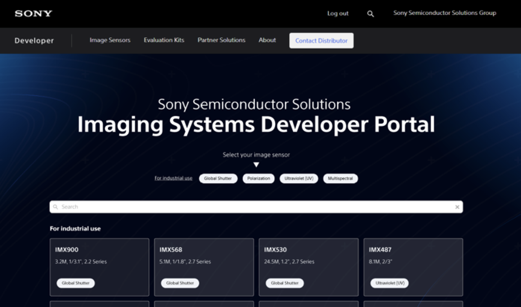 Sony Semiconductor Solutions' Imaging Systems Developer Portal screenshot