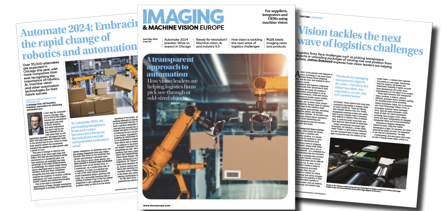 Imaging and machine Vision Europe cover and pages April-May 2024