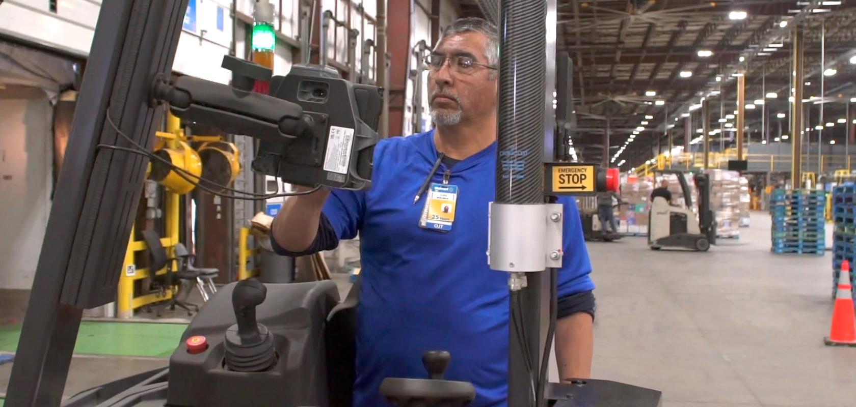 Robotic forklifts improve efficiency at Walmart Autonomous forklift operator Jose Molina at the Walmart distribution centre in Brooksville, Florida, US.