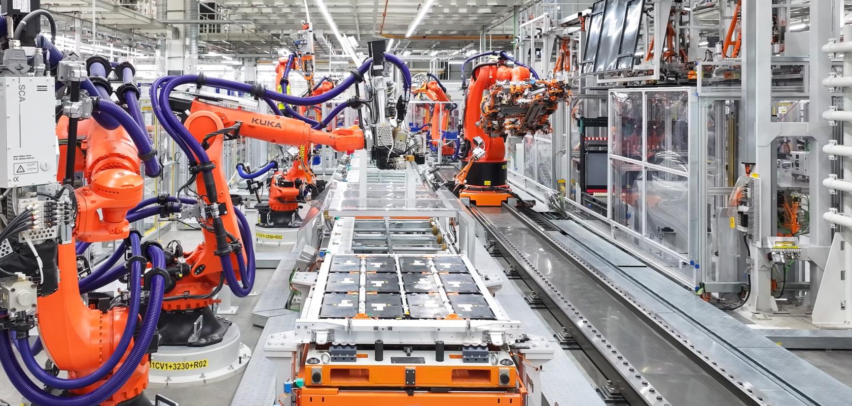 Battery assembly at an Audi production line