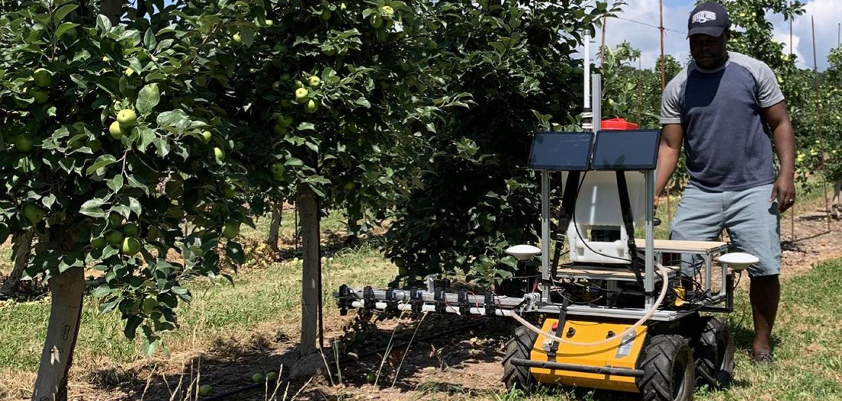 Testing a robotic precision sprayer for weed control in an apple orchard