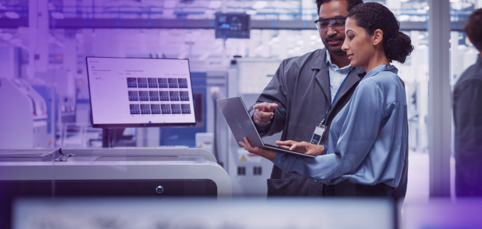 Industrial employees sharing data