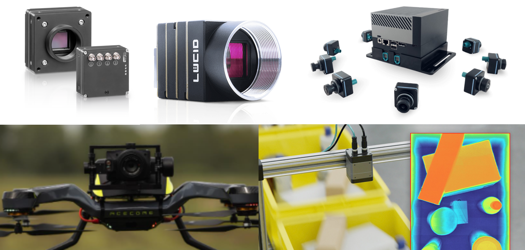 Allied Vision FXO CXP-12 camera, LUCID Vision Labs PHX024G camera, oToBrite GMSL2 camera enablement kit, IDS Imaging Development Systems Nion 3D ToF camera and Sony ILX-LR1 camera