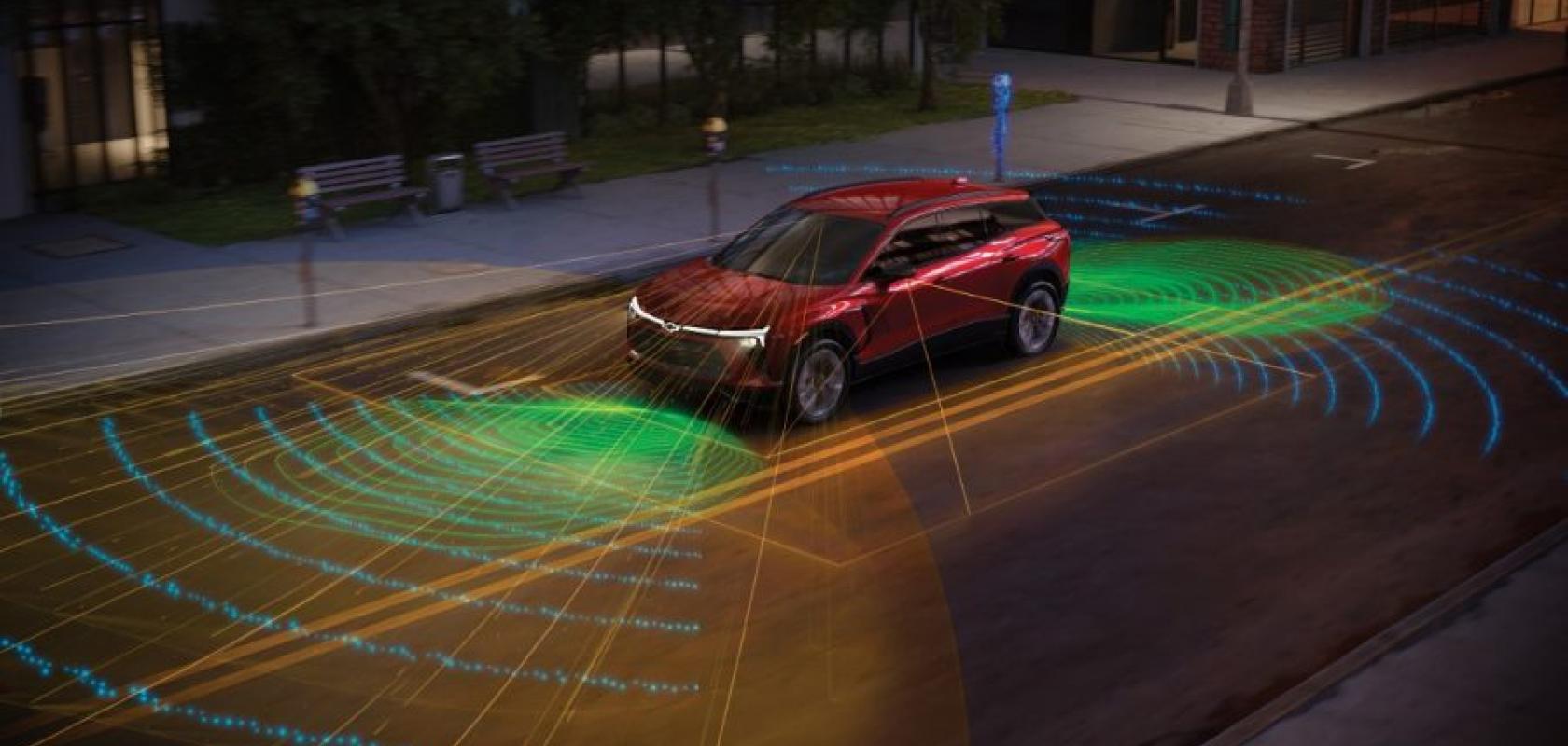 GM car with graphic of perception sensor running