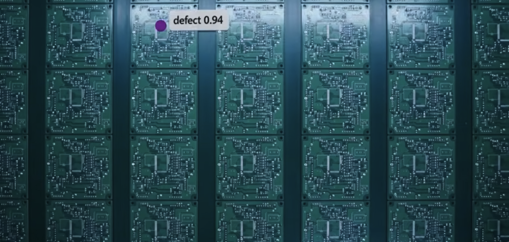Line of chips with defect detected
