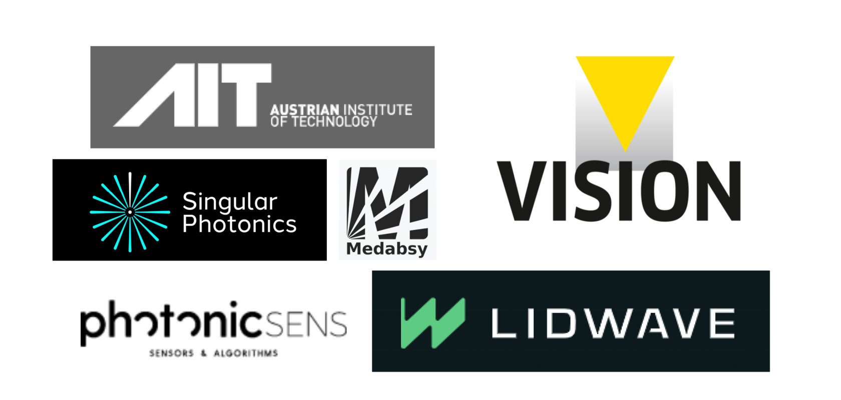 A montage of the logos of AIT (Austrian Institute of Technology); Lidwave; Medabsy; photonicSENS; Singular Photonics and VISION 2026
