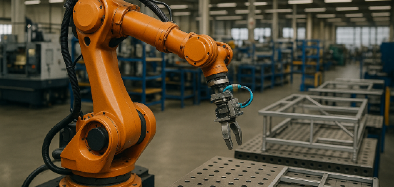 robotic arm situated in a factory setting