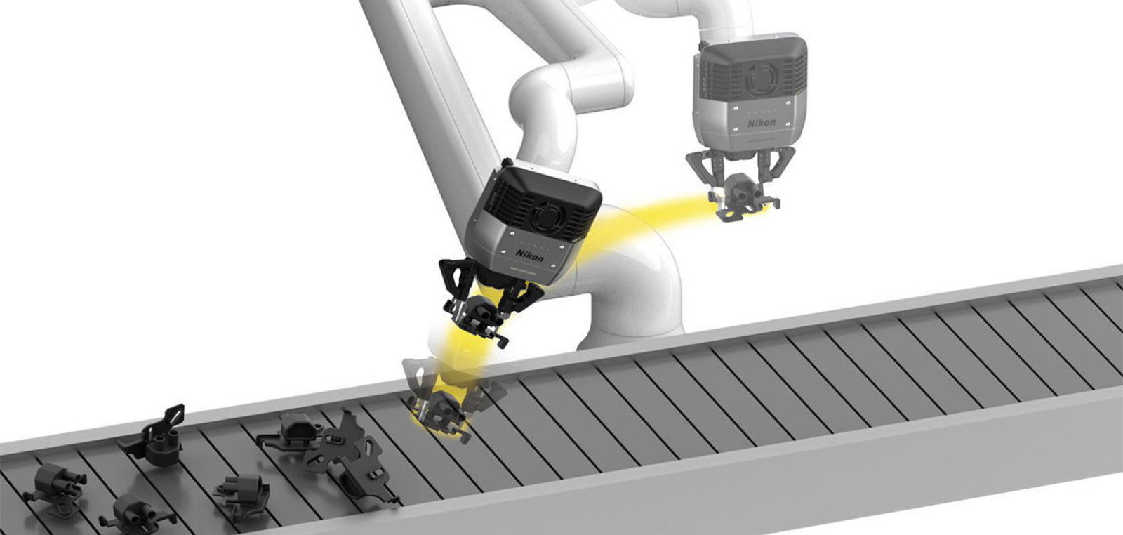 Nikon robot vision system scanning a conveyor