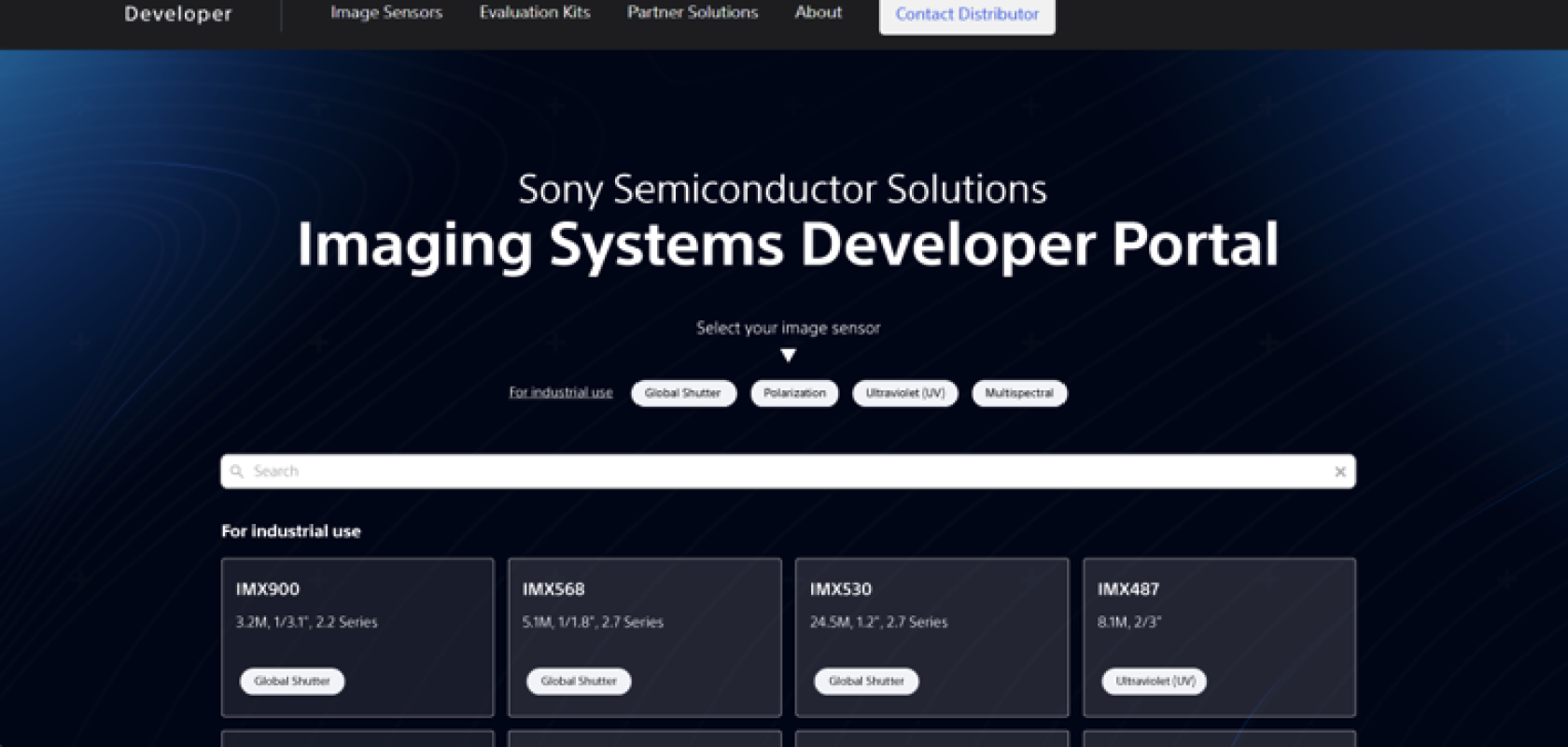 Sony Semiconductor Solutions' Imaging Systems Developer Portal screenshot