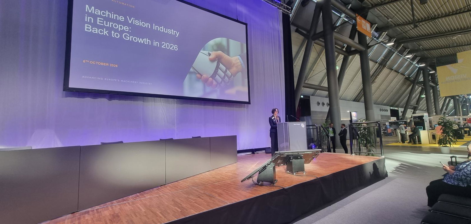 Anne Wendel, Director of VDMA Machine Vision, talking on stage at VISION 2026