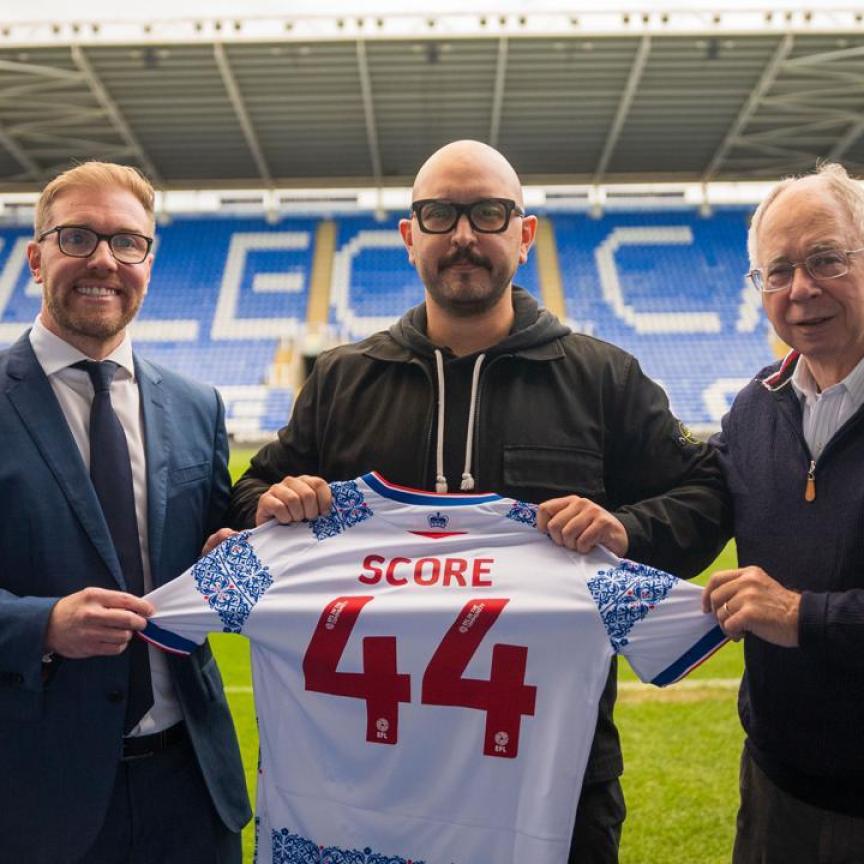 Stuart Fenton. Head of AI, Reading FC; Maxim Sebti, CEO, Score; Robert Couhig, Owner and Chairman of Reading FC