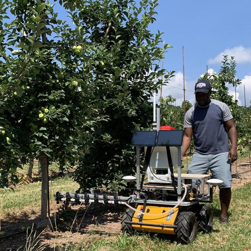 Testing a robotic precision sprayer for weed control in an apple orchard