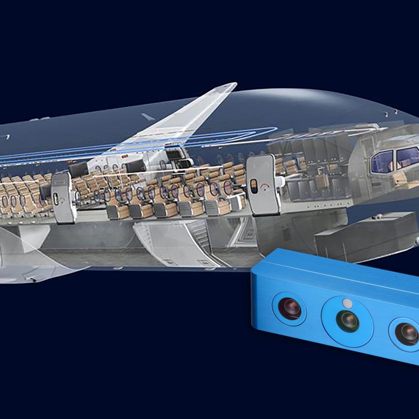 Graph of 3D aircraft cabin design and 3D camera