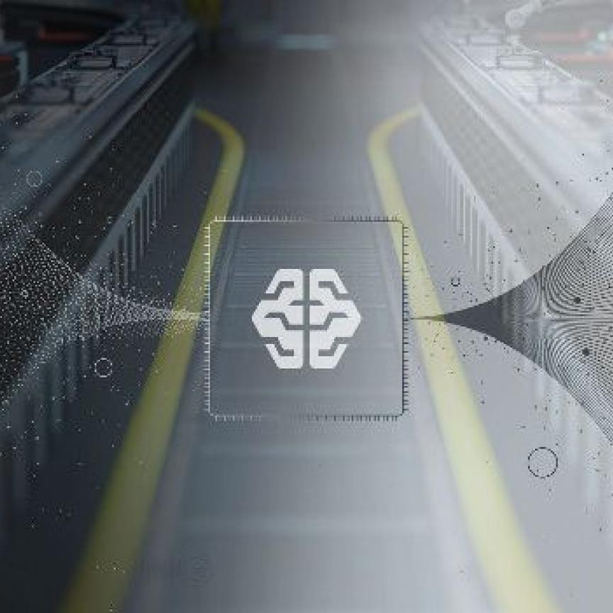 Grey and yellow graphic depicting the use of artificial intelligence