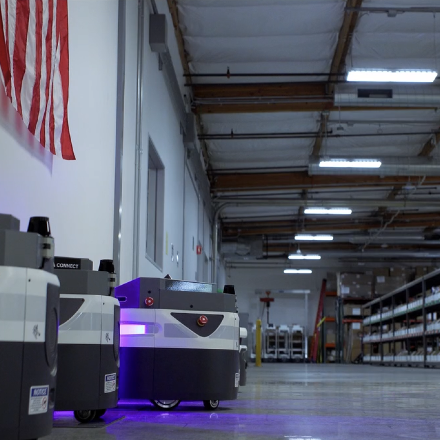AMR fleet in warehouse facility
