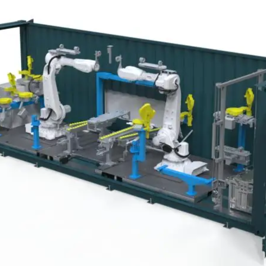 Visualisation of the module battery recycling facility fitting inside the footprint of a standard shipping container