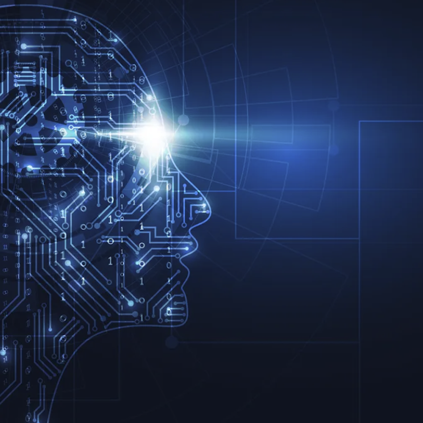 Graphic of electrical wiring in a head, depicting advanced AI