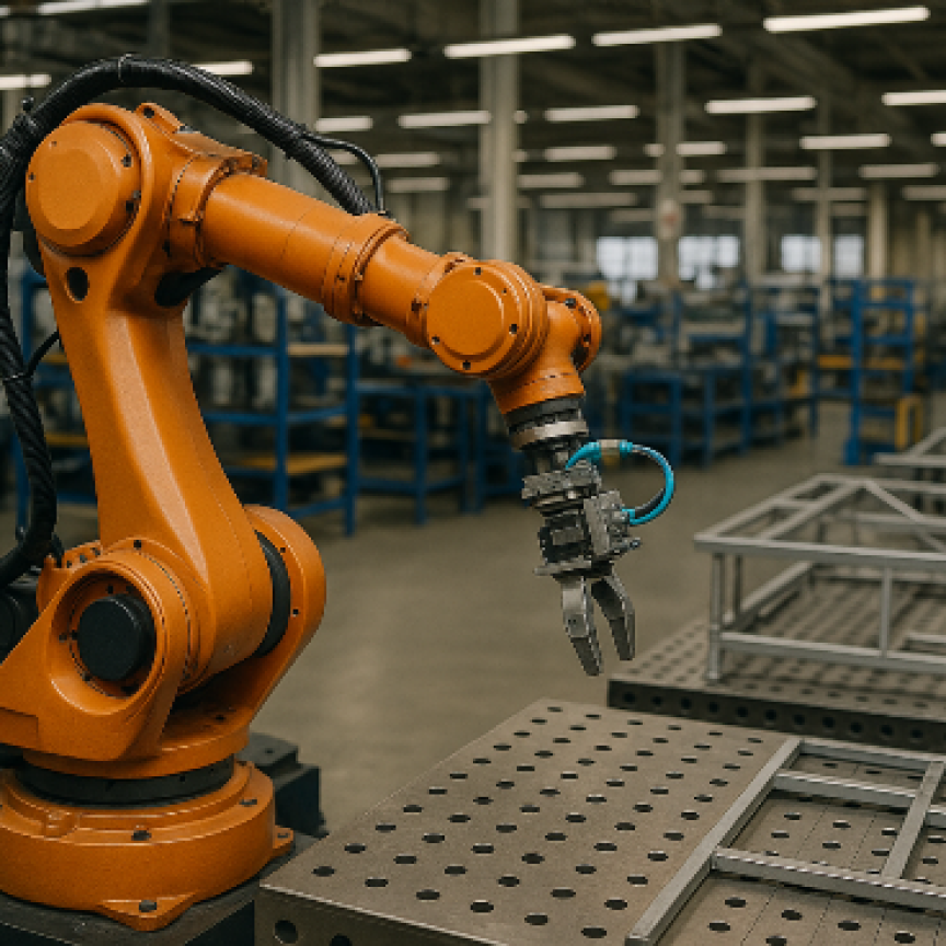 robotic arm situated in a factory setting