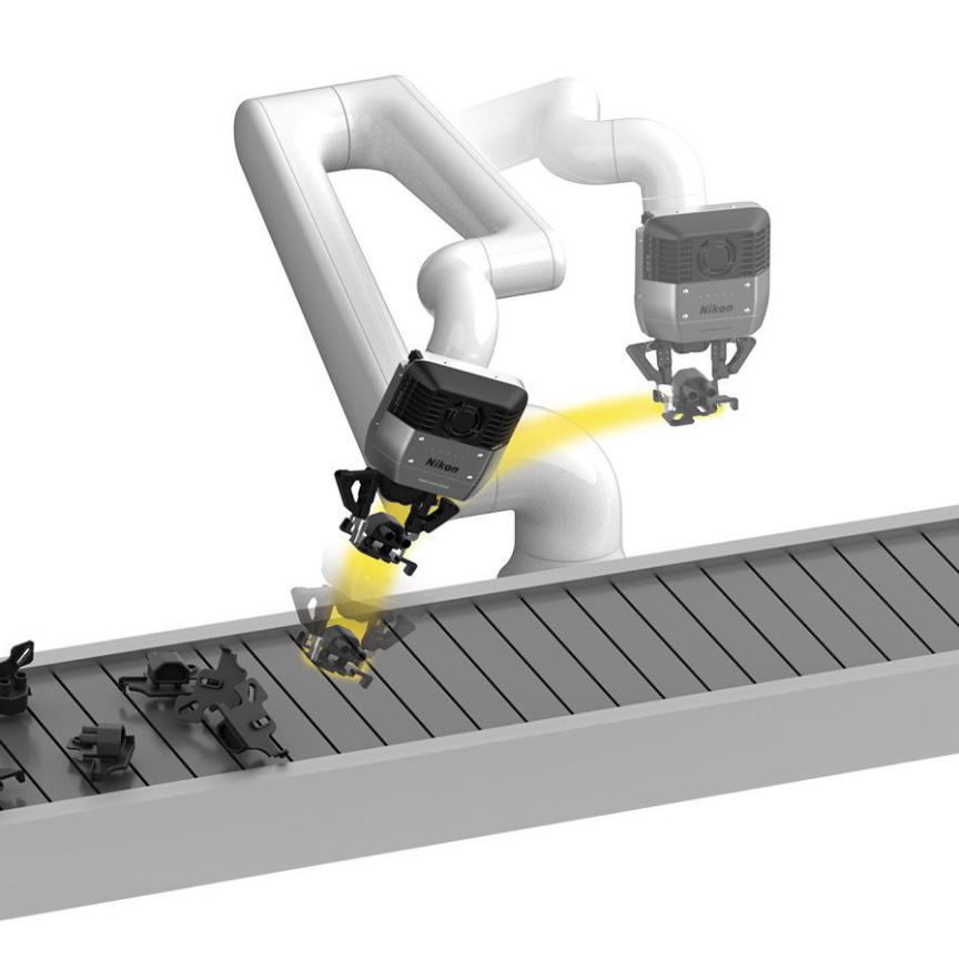 Nikon robot vision system scanning a conveyor