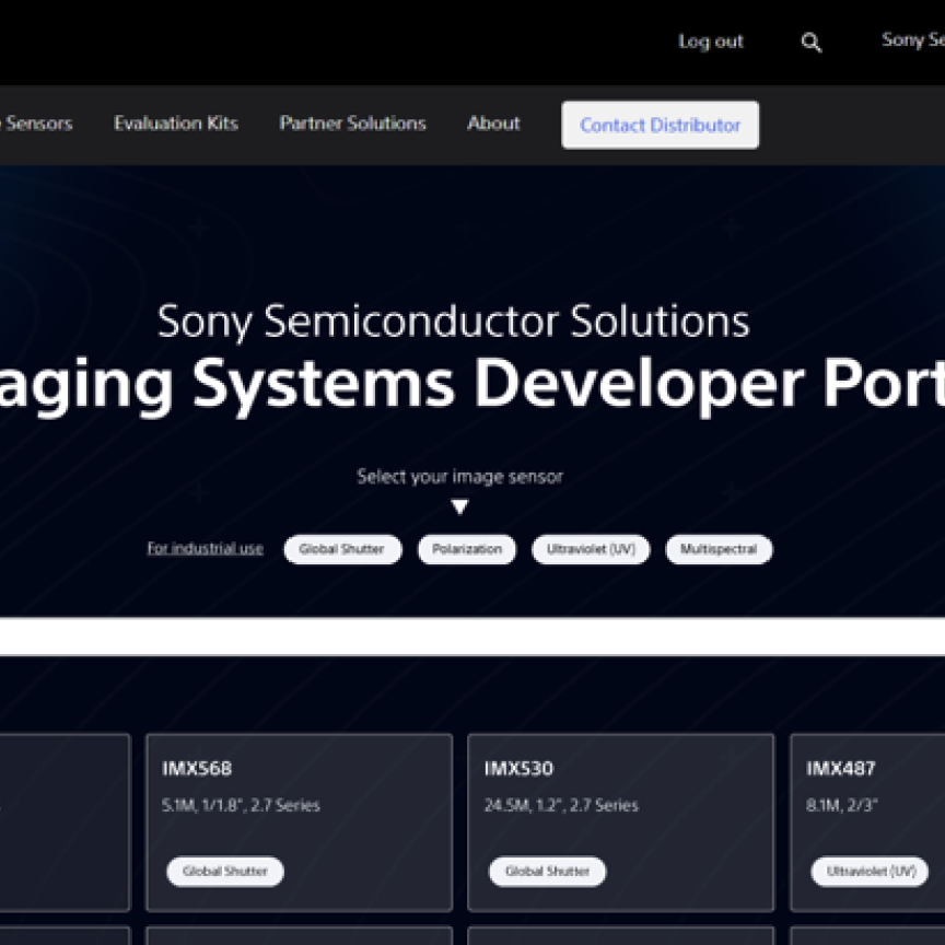 Sony Semiconductor Solutions' Imaging Systems Developer Portal screenshot