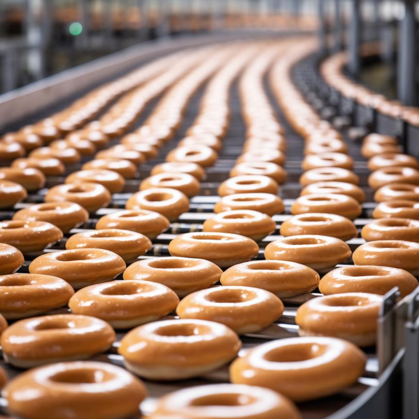 donuts on a production line